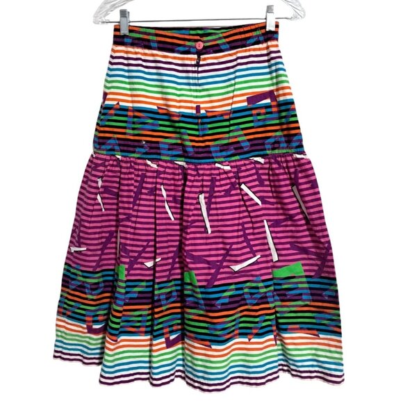 Vintage So-En Rainbow Brights Striped Tiered Knee Skirt Size M Made in Philipine - Picture 6 of 8
